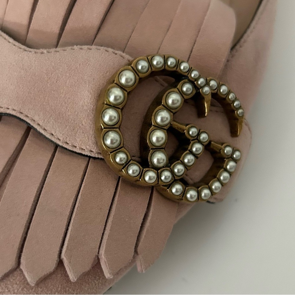 Gucci Kid Scamosciato Leather Suede GG Marmont Fringe Ballet Flats Loafers 36.5 - Picture 4 of 14